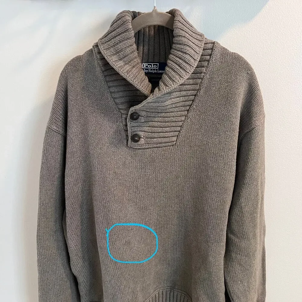 Polo Ralph Lauren Shawl Collar Taupe 100% Cotton Sweater Size XXL